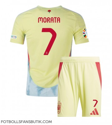 Spanien Alvaro Morata #7 Replika Bortatröja Barn EM 2024 Kortärmad (+ Korta byxor)